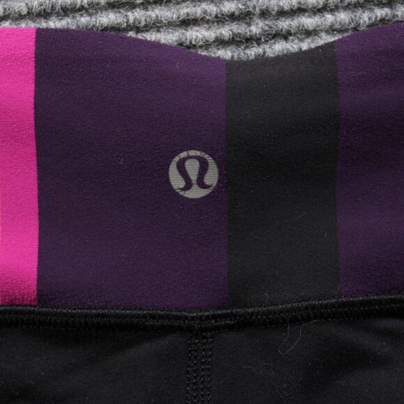 Lululemon Wunder Under Crop Womens 2 Black Pink Stripe Luon - Picture 6 of 7
